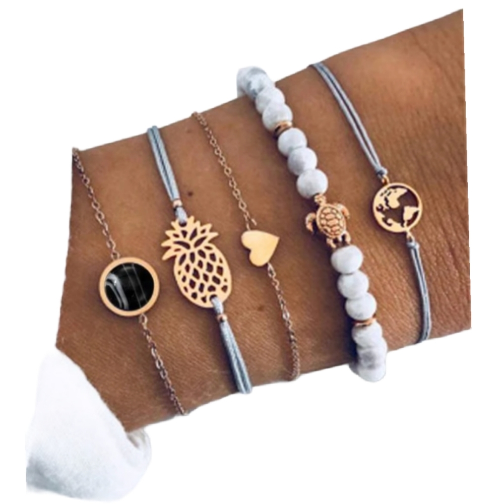 Pineapple and Turtle Bracelet Set